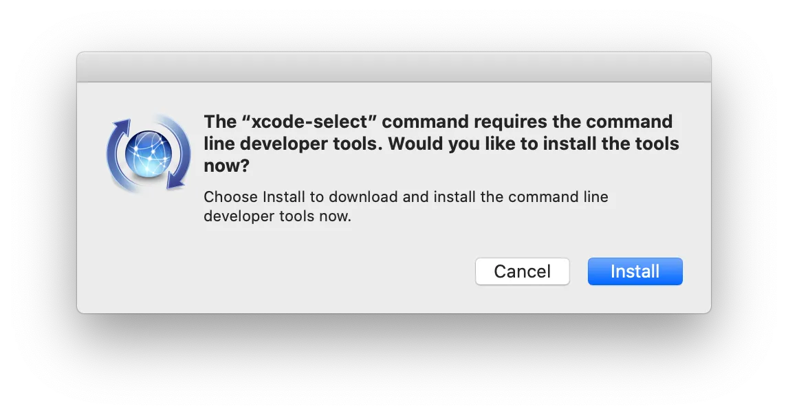 Command line developer tools installation alert